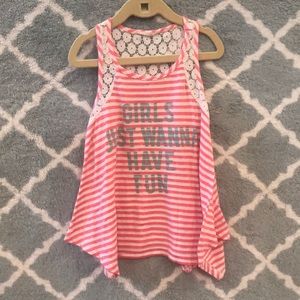 Girls 8-10 scoop neck lace trim top